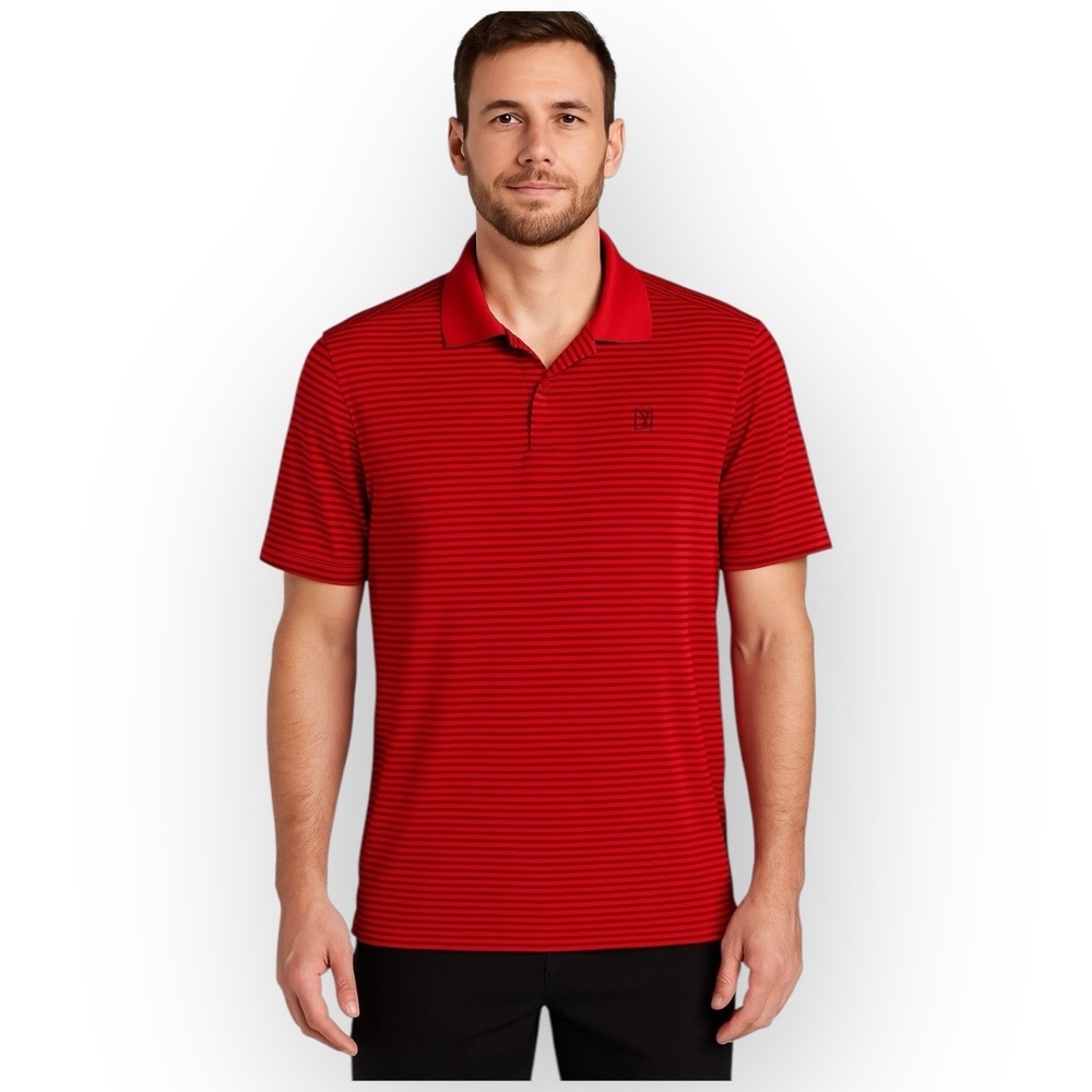 PGA Tour Men Red Striped Airflux Performance‎ Golf Polo Shirt Size Large L